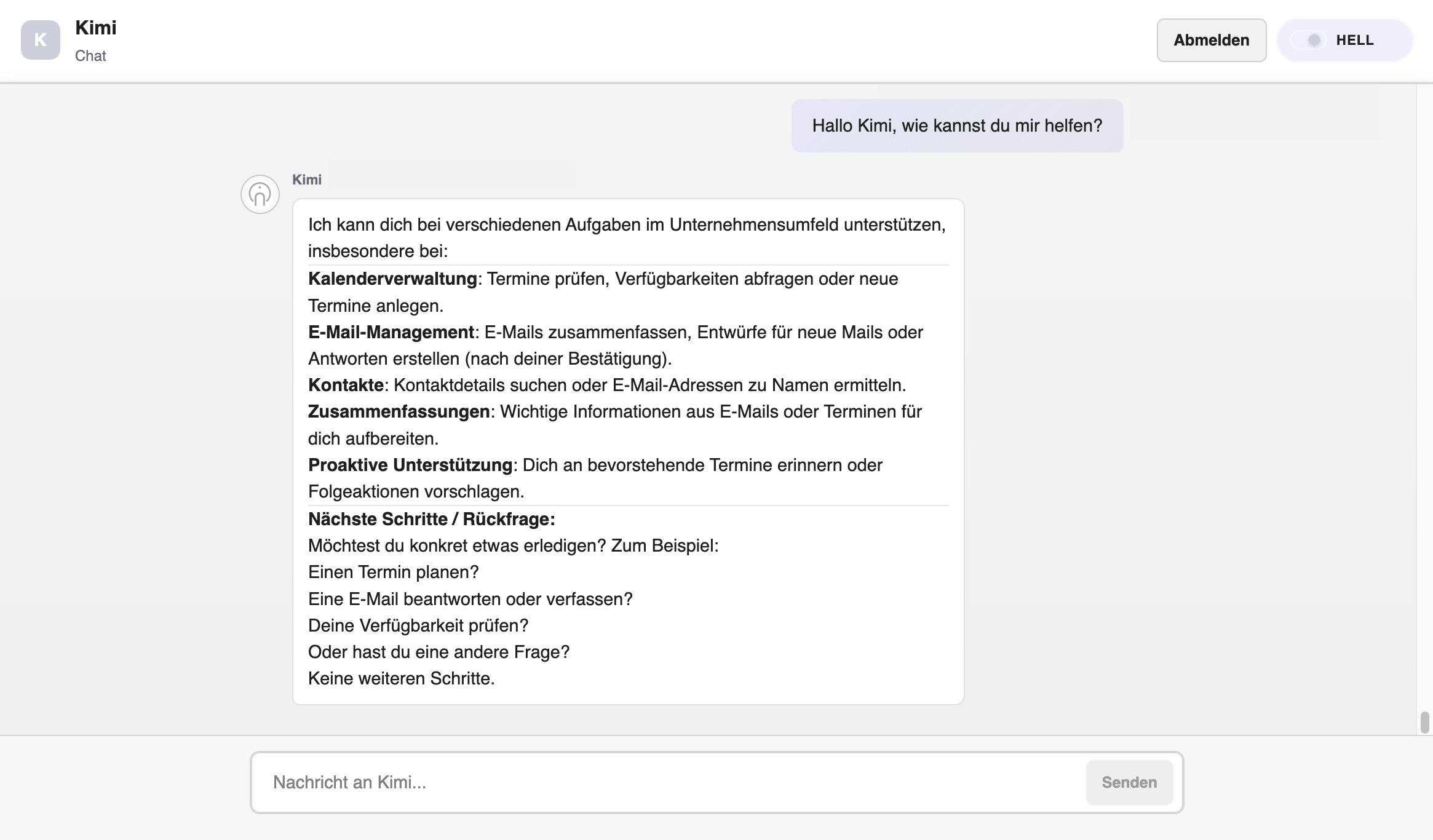 Kimi Chat Fenster